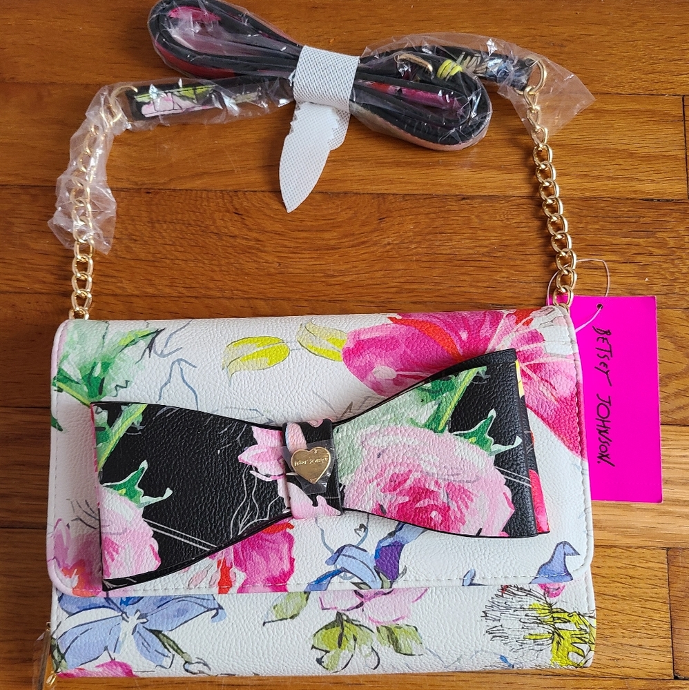 Betsey Johnson Dani Floral Printed Crossbody with Bow.